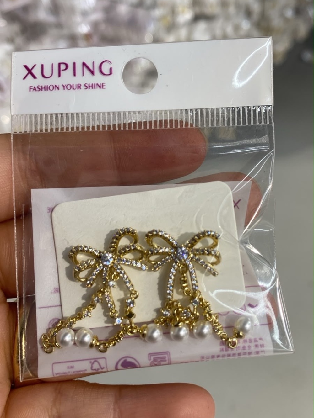 Ping Gold Bow Hair Clips with Crystals and Pearls